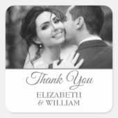 Vielen Dank Script Wedding Foto Silver Gefallen Quadratischer Aufkleber (Vorderseite)