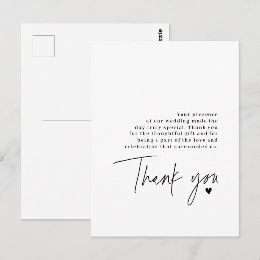 Vielen Dank, Script Wedding Heart Danksagung Nachr Postkarte (Vorne/Hinten)