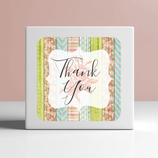 Vielen Dank Shabby Hütte Chic Rose Rustic Wood Quadratischer Aufkleber