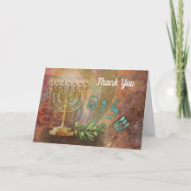 Vielen Dank, Shalom Menorah Hebrew Card
