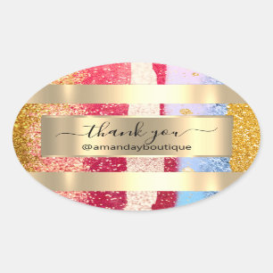 Vielen Dank Shopping Boutique Glitzer Gold Rose Ovaler Aufkleber