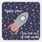 Vielen Dank, Sie sind aus diesem World Rocket Ship Quadratischer Aufkleber (Vorderseite)
