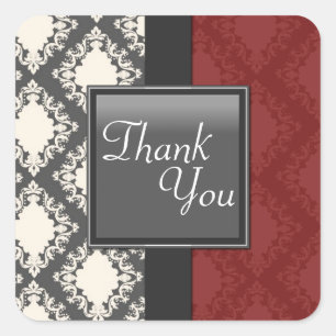 Vielen Dank Siegel - Red Black & White Damask Wedd Quadratischer Aufkleber
