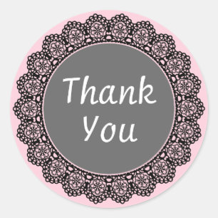 Vielen Dank, Silver Vintag Lace Frame und Pink v4 Runder Aufkleber