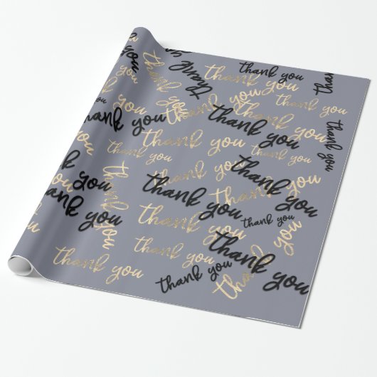 Vielen Dank, Smoky Gray Gold Caligraphy Gefallen Geschenkpapier (Ungerollt)