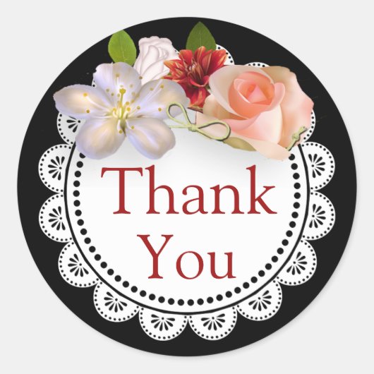 Vielen Dank, Sticker Schwarz und Korallen Floral B (Vorderseite)