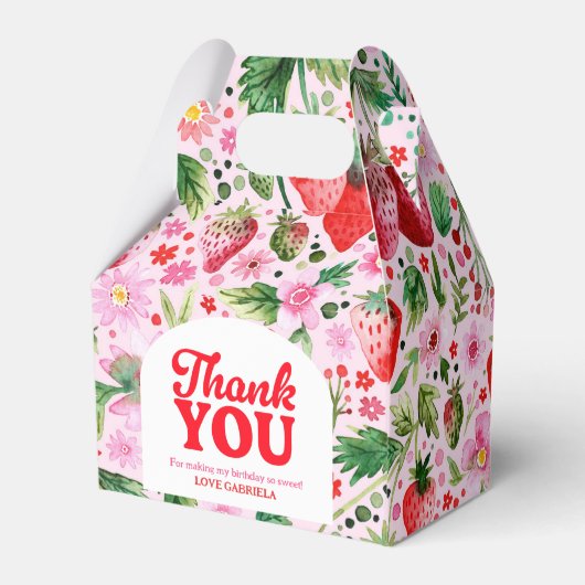 Vielen Dank Strawberry Berry First Birthday Geschenkschachtel (Rückseite)