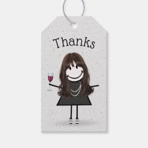 Vielen Dank Strichfigur-Mädchen mit Wein und Sneak Geschenkanhänger