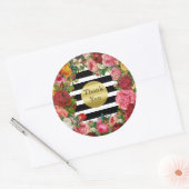 Vielen Dank Stripes Rose Blume Gold Glitzer Trend Runder Aufkleber (Umschlag)