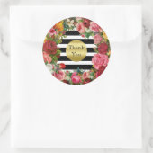 Vielen Dank Stripes Rose Blume Gold Glitzer Trend Runder Aufkleber (Tasche)