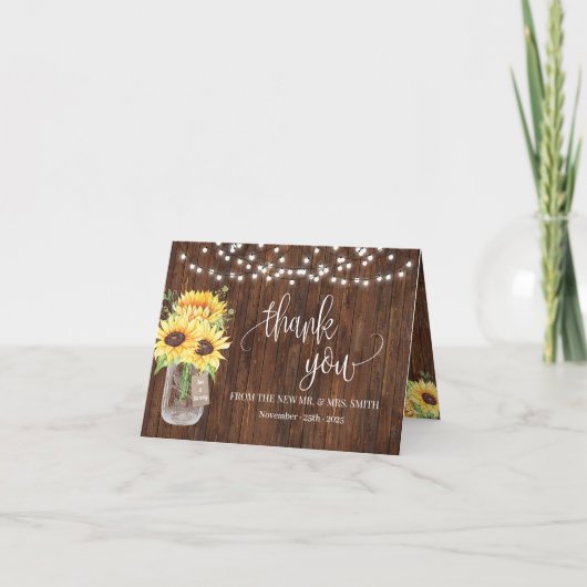 Vielen Dank Sunflowers Country Bridal Wedding Dankeskarte (Vorderseite)