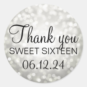 Vielen Dank Sweet 16 Geburtstag Silver Glitzer Lig Runder Aufkleber