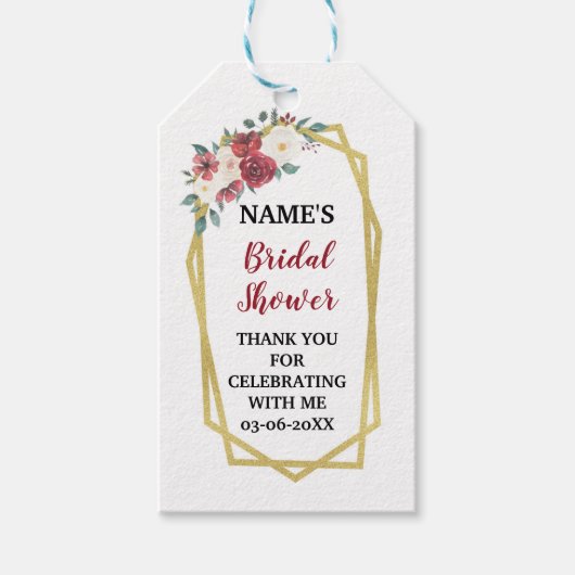 Vielen Dank Tag Gold Brautparty Burgundy Red Geschenkanhänger (Vorderseite)