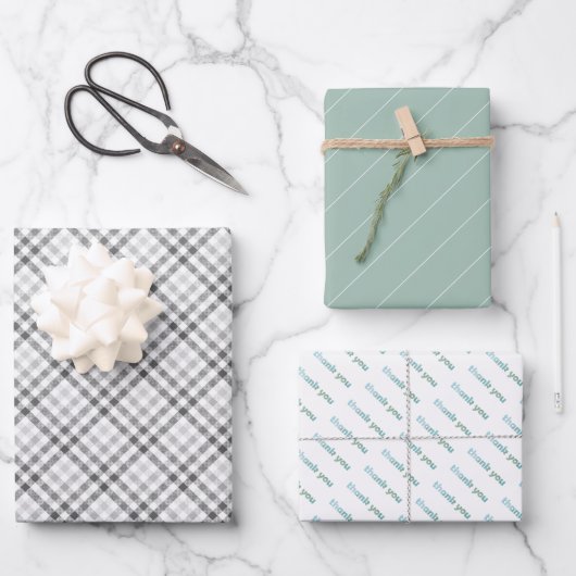 Vielen Dank, Tartan Pattern Sage Green Pastel Geschenkpapier Set (Vorderseite)
