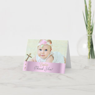 Vielen Dank Taufe Pink Cross Girl Lace 2 Dankeskarte