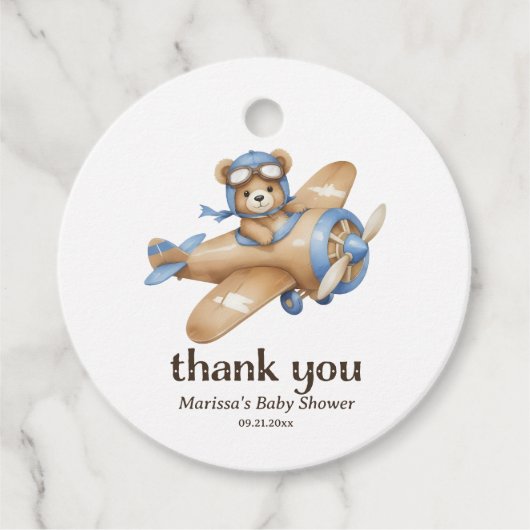 Vielen Dank Teddy Bear Pilot Baby Boy Dusche Geschenkanhänger (Vorderseite)