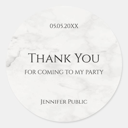 Vielen Dank Template Moderne Weiße Marmor Elegant Runder Aufkleber (Vorderseite)