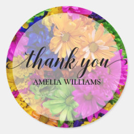 Vielen Dank Text farbige Blume Runder Aufkleber