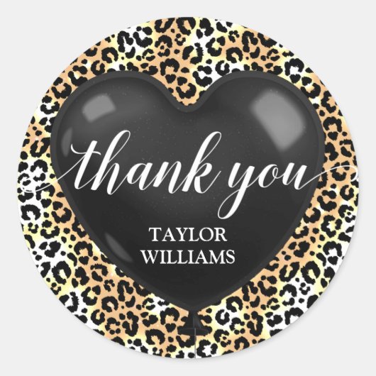 Vielen Dank Text Heart Balloon Leopard Runder Aufkleber (Vorderseite)