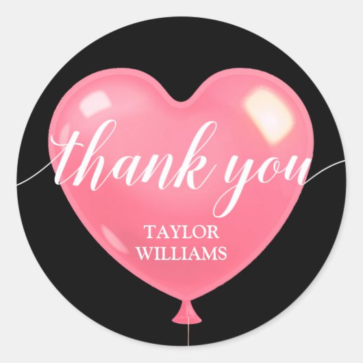 Vielen Dank Text Pink Heart Ballon Runder Aufkleber (Vorderseite)