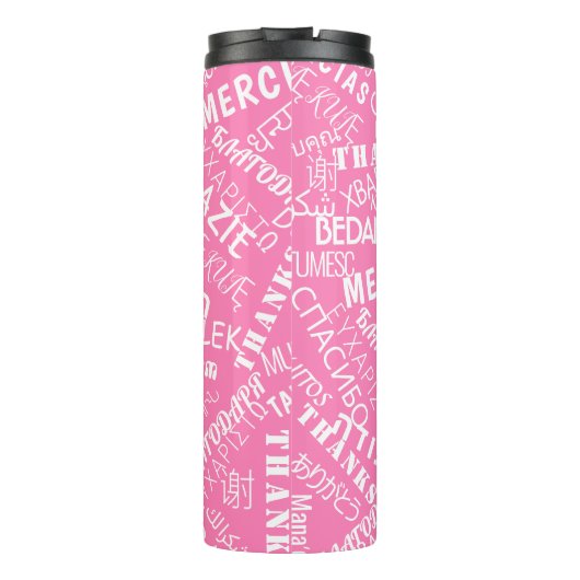 Vielen Dank Text Pink Thermal Tumbler Multilingual Thermosbecher (Rückseite)