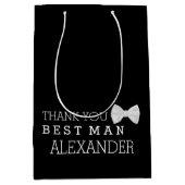 Vielen Dank Trauzeuge mit White Bow Krawatte perso Mittlere Geschenktüte (Vorderseite)