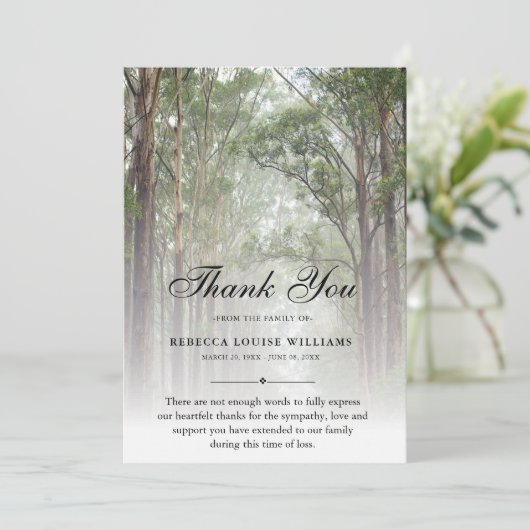 Vielen Dank Trees Beerdigung Foto Beileid Gkurze Dankeskarte (Stehend Vorderseite)