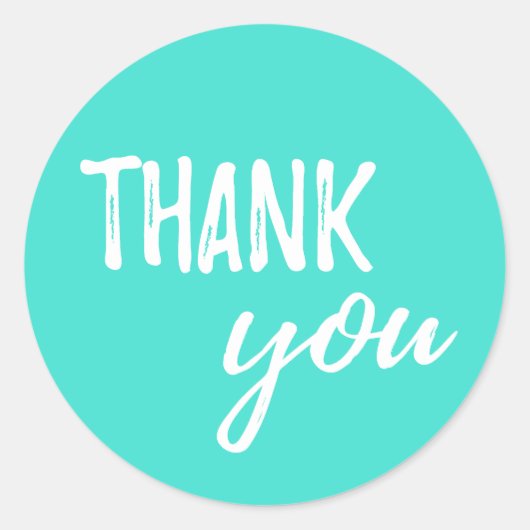 Vielen Dank, Türkis White Brushstroke Typografie Runder Aufkleber (Vorderseite)
