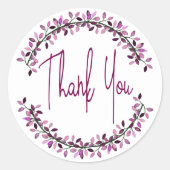 Vielen Dank Typografie Chic Lila Leaf Wreath Runder Aufkleber (Vorderseite)