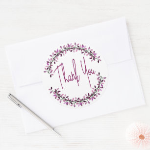 Vielen Dank Typografie Chic Lila Leaf Wreath Runder Aufkleber