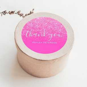 Vielen Dank Typografie chic pink Glitzer ombre Runder Aufkleber