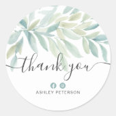 Vielen Dank Typografie Grün florale Aquarell Runder Aufkleber (Vorderseite)