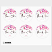 Vielen Dank Typografie Pinsel rosa florale Aquarel Runder Aufkleber (Blatt)