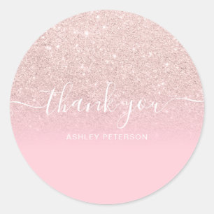 Vielen Dank Typografie Rose Pink Glitzer ombre Runder Aufkleber