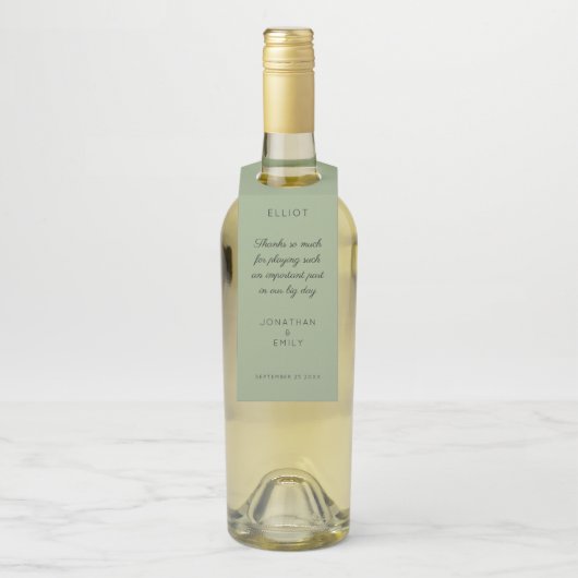 Vielen Dank Typografie Sage Green Name Wedding Flaschenanhänger (Auf Flasche)