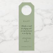 Vielen Dank Typografie Sage Green Name Wedding Flaschenanhänger (Vorderseite)
