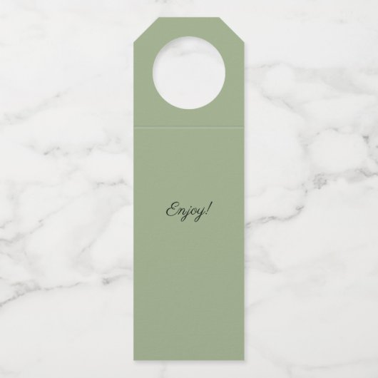 Vielen Dank Typografie Sage Green Name Wedding Flaschenanhänger (Rückseite)
