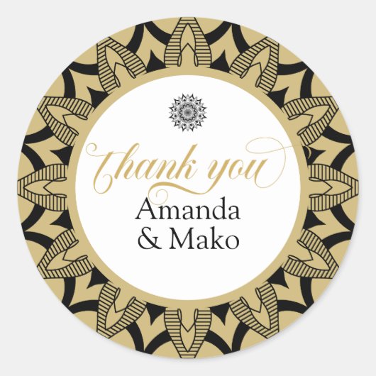 Vielen Dank Typografie schwarzen Mandala Runder Aufkleber (Vorderseite)