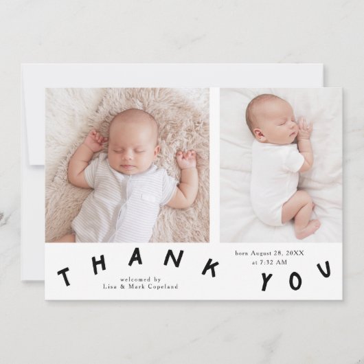 Vielen Dank Typografy Birth Announcement Foto Ankündigung (Vorderseite)