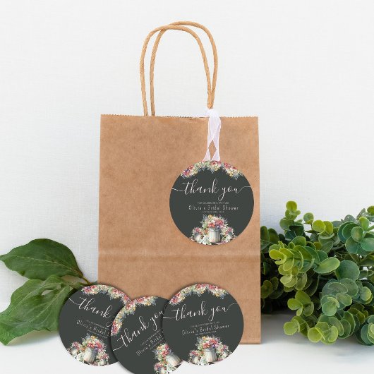 Vielen Dank Typografy Spring Flowers Brautparty Runder Aufkleber