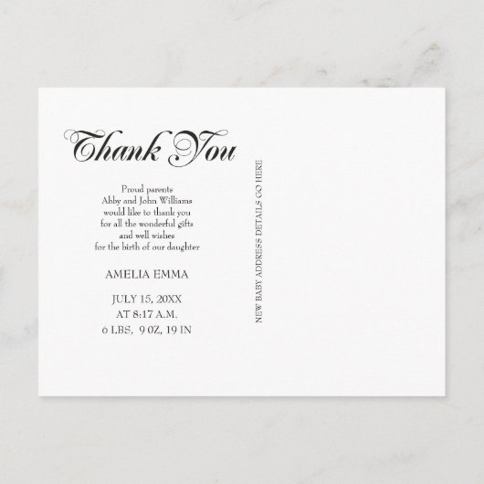 Vielen Dank und Baby Birth Ankündigung (Rückseite)