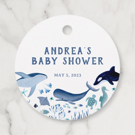 Vielen Dank unter der Sea Blue Boy Baby Dusche Geschenkanhänger (Rückseite)