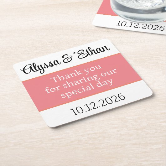 Vielen Dank Untersetzer Gastgeschenk Hochzeit grün (angewinkelt)