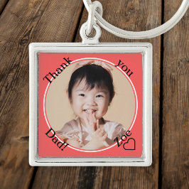 Vielen Dank, Vater in Rot und Rot, Foto und Name Schlüsselanhänger