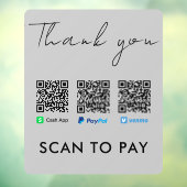 Vielen Dank Venmo Paypal CashApp Scan zu bezahlen Fensteraufkleber (Blatt 3)
