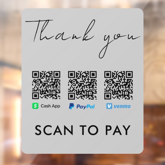 Vielen Dank Venmo Paypal CashApp Scan zu bezahlen Fensteraufkleber (Blatt 2)