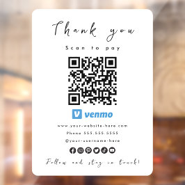 Vielen Dank Venmo QR Code Scan zu bezahlen weiß Fensteraufkleber