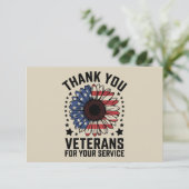 Vielen Dank Veteranen Sunflower Militär Tag Dankeskarte (Stehend Vorderseite)