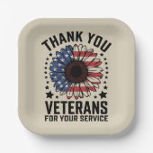 Vielen Dank Veteranen Sunflower Militär Tag Pappteller (Vorderseite)