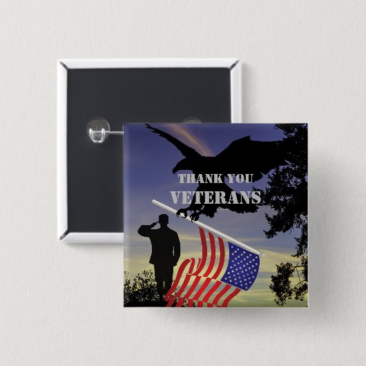 Vielen Dank Veterans American Eagle Pinback Button (Vorne & Hinten)